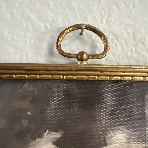 Framed Victorian Skeleton Couple Canvas Print Vtg Brass Frame 8"x10" - Picture 4 of 5